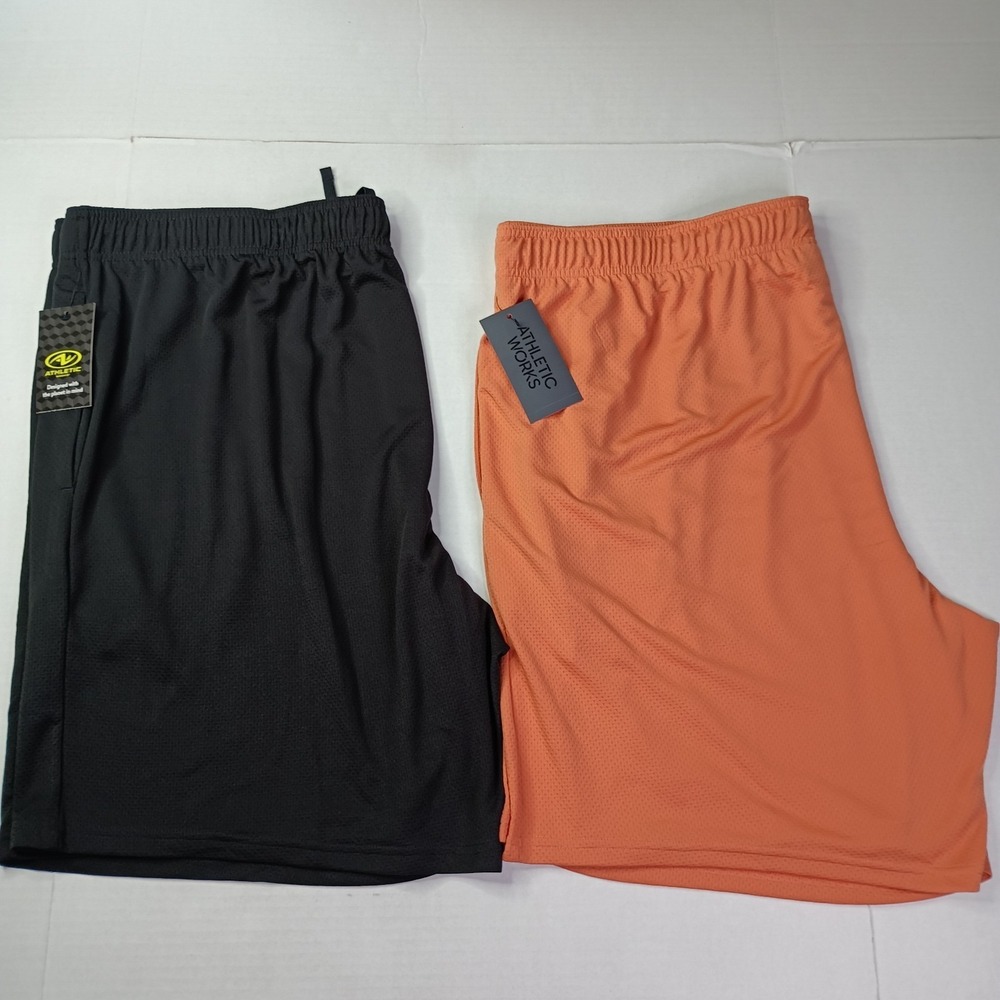 2 Athletic Works Men's Jersey Knit Shorts Size 3XL Black Orange Adobe 9" Ins NWT